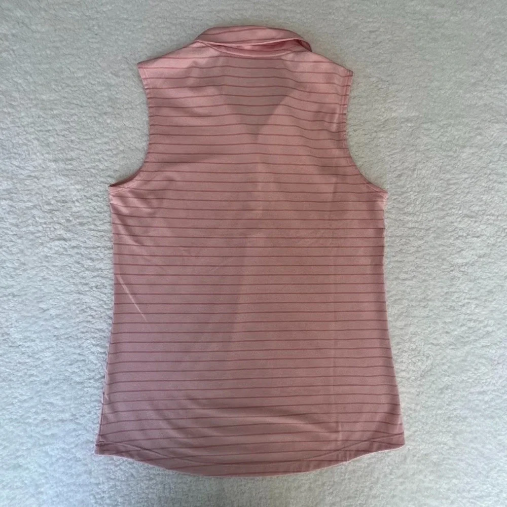 Puma Sleeveless Golf Polo Womens L Pink Striped Athletic Performance Top - Picture 7 of 7